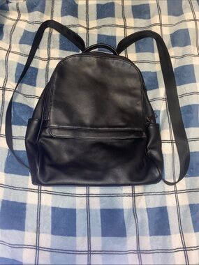 Sleek Black Faux Leather Women's Backpack
